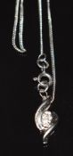 A 9ct white gold necklace set with diamonds, 2.7g, 46cm long