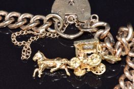A 9ct gold charm bracelet with three 9ct gold charms comprising telephone, shamrock, key and three