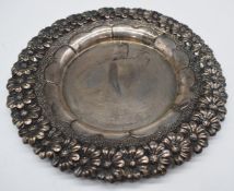Portuguese silver platter or tray with embossed floral border and Portuguese 833 grade silver