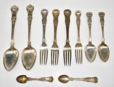 19thC King's and Queen's pattern hallmarked silver cutlery comprising pair of table spoons, four