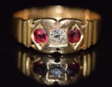 Victorian 18ct gold ring set with an old cut diamond and two rubies, Chester 1885, 3.2g, size M