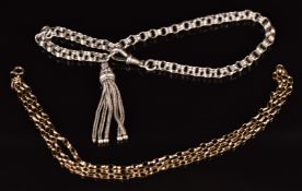 Victorian silver bracelet made from a fob chain and tassel charm and a 9ct gold bracelet, 2.5g, 20cm