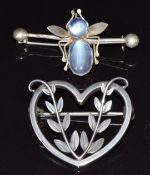 Georg Jensen silver brooch in the form of a heart with foliate decoration, marked Georg Jensen