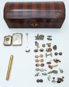 Victorian brooch, cufflinks and vesta, one silver cufflink set with enamel, white metal spoon, etc