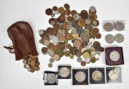A quantity of sundry UK and overseas coinage with a small silver content, and modern crowns