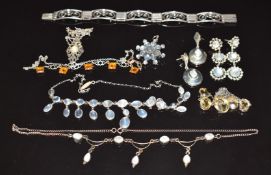 Danish C Brumberg Hansen silver bracelet, four silver necklaces including moonstone, citrine and