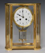 Japy Frères French mantel clock in glazed case with bevelled panels, the two train movement striking