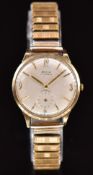 Avia 9ct gold gentleman's wristwatch with subsidiary seconds dial, gold hands, Arabic numerals and