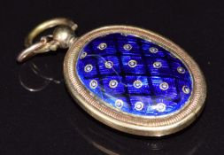 Victorian locket set with blue enamel, verso buckle decoration opening into a locket, 5.5g, 2.5 x