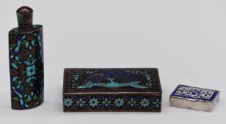 Three silver items with enamel decoration, two marked 925, the other appears unmarked, width of