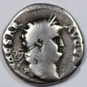 Roman Empire Nero AR Denarius, AD 65-66, obv. Nero Caesar Laureate head, rev. Vesta  round domed