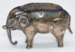 George V hallmarked silver novelty pin cushion formed as an elephant , Birmingham 1910 maker W J