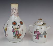 19thC Chinese famille rose pedestal vase and a wine pourer, tallest 18cm