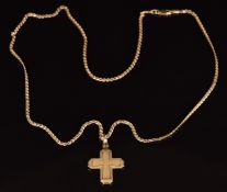 A 14k gold chain and cross, 12.5g, 57cm long