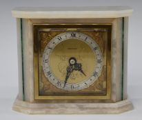 Art Deco style Elliott onyx and malachite mantel clock, H14cm