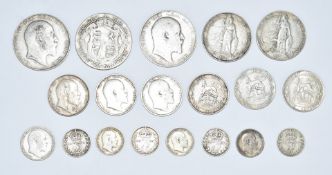A group of Edward VII silver coinage to include 1906, 1907 and 1909 half crowns, 1904 VF and 1907