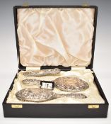 Cased hallmarked silver mounted dressing table set, Birmingham 1980, maker W I Broadway & Co,