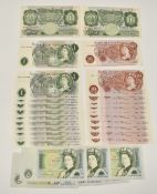 A collection of UK £1 and ten shilling banknotes to include twelve consecutive J S Fforde £1