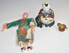 Chinese porcelain figure and Chinese doll, tallest 27cm
