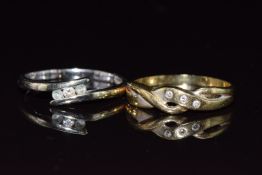 A 14k gold ring set with diamonds (2g, size P) and a 9ct white gold ring set with paste and topaz (