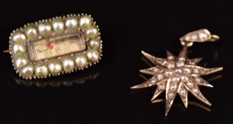 Edwardian 9ct gold pendant in the form of a star set with seed pearls and a Victorian brooch set