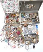 A collection of jewellery including bracelets, diamanté, silver ring, silver necklace, garnet