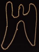 A 9ct rose gold belcher chain/ necklace converted from a guard chain, 12.2g, 88cm long