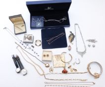 A collection of jewellery including Swarovski, diamanté and silver necklaces, cufflinks etc