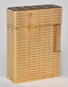Dupont gas lighter with gold plated basket weave style body, height 5cm