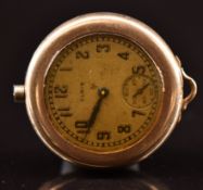 Elgin 9ct gold watch with inset subsidiary seconds dial, blued hands, Arabic numerals, gold dial and