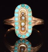 Victorian ring set with seed pearls and turquoise, 2.6g, size L
