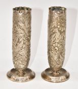 Victorian pair of hallmarked silver vases with embossed floral decoration, Birmingham 1892, maker'