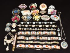 A collection of micro mosaic jewellery including brooches, bracelets and one set into silver