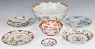 19thC Chinese export plates, pedestal bowl, Japanese bowl etc, largest D31 x H13.5cm