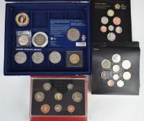 Royal Mint deluxe proof coin set for 1990, together with brilliant uncirculated coins packs for
