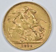 1899 Queen Victoria veiled head gold full sovereign