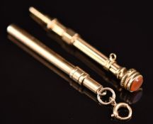 Victorian propelling pencil and a 9ct gold toothpick, 2.7g