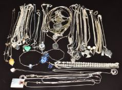 More than 30 silver necklaces/ chains including Caithness, cherub, mother of pearl, etc