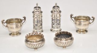 Pair of Victorian hallmarked silver salts raised on three ball feet, Birmingham 1891, maker's