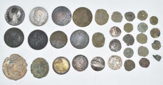 A small collection of largely 'uncleaned' metal detector coin finds, includes Roman, English
