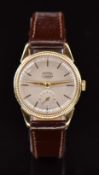 Roamer 9ct gold gentleman's wristwatch with subsidiary seconds dial, gold hands and hour markers,