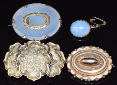 Two Victorian brooches one engraved 'August 17th 1841, M.M.H to her godchild 1865', a Victorian