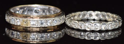 Two 9ct gold eternity rings set with paste and spinel, 6.3g, sizes Q & O