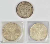 Three USA Liberty silver dollars 1993, 1997 and 1998