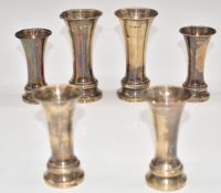 Set of six hallmarked silver hallmarked silver trumpet vases, comprising two large and four