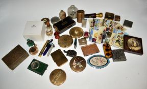 A collection of scent bottles and compacts including a reverse painted Chinese example, guilloché