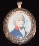 Georgian/ Victorian rose gold mourning pendant set with an ivory portrait miniature depicting a