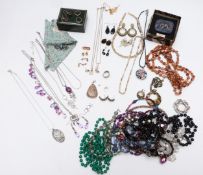 A collection of jewellery including 9ct gold earrings (0.4g), Liberty pocket square, silver earrings