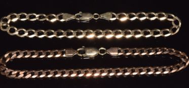 Two 9ct gold curb link bracelets, 17g, both 22cm long
