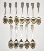 Two sets of hallmarked silver fiddle pattern teaspoons, one set London 1866, maker H J Lias & Son,